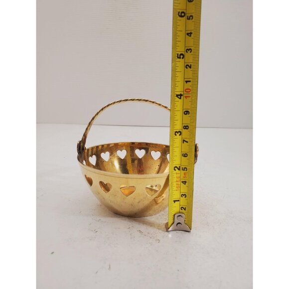 Vintage Brass Dish - Vintage Brass Basket with handle - brass round bask… - Picture 9 of 10